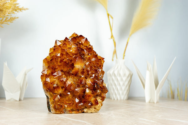 AAA Citrine Flower Rosette Crystal Cluster, Self Standing with Deep Orange and Perfect Druzy - 5.5 Kg - 12.1 lb - E2D Crystals & Minerals