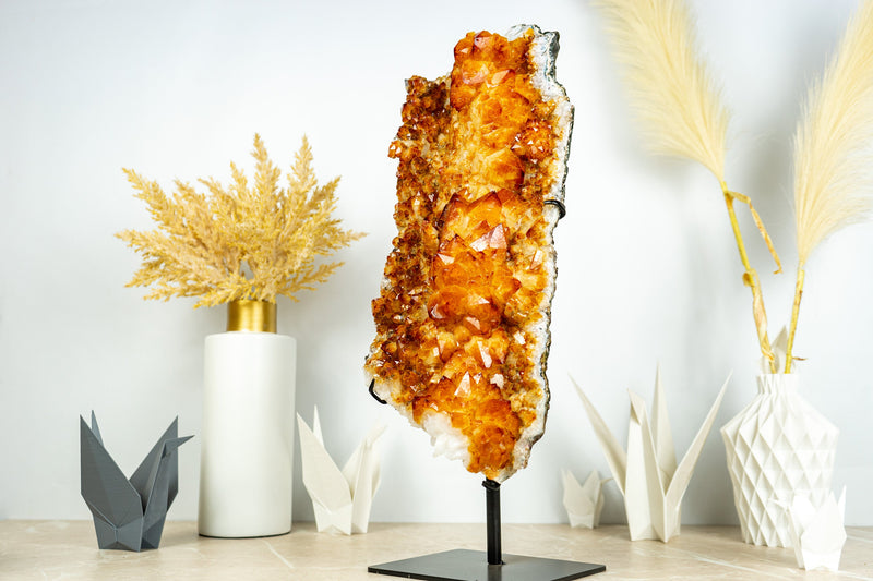 Large and Tall Golden Orange Citrine Cluster with Citrine Flowers on Stand, 20 In, 14.3 Lb - E2D Crystals & Minerals