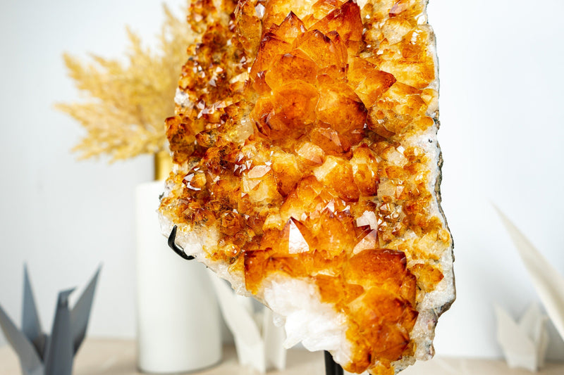 Large and Tall Golden Orange Citrine Cluster with Citrine Flowers on Stand, 20 In, 14.3 Lb - E2D Crystals & Minerals