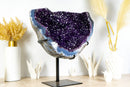 Spektakuläre große Amethyst-Geode, tiefviolette Galaxy-Druse mit gebändertem Achat auf Ständer, 13,5 kg – 30 lb