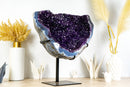 Spektakuläre große Amethyst-Geode, tiefviolette Galaxy-Druse mit gebändertem Achat auf Ständer, 13,5 kg – 30 lb