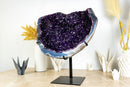 Spektakuläre große Amethyst-Geode, tiefviolette Galaxy-Druse mit gebändertem Achat auf Ständer, 13,5 kg – 30 lb