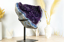 Spektakuläre große Amethyst-Geode, tiefviolette Galaxy-Druse mit gebändertem Achat auf Ständer, 13,5 kg – 30 lb