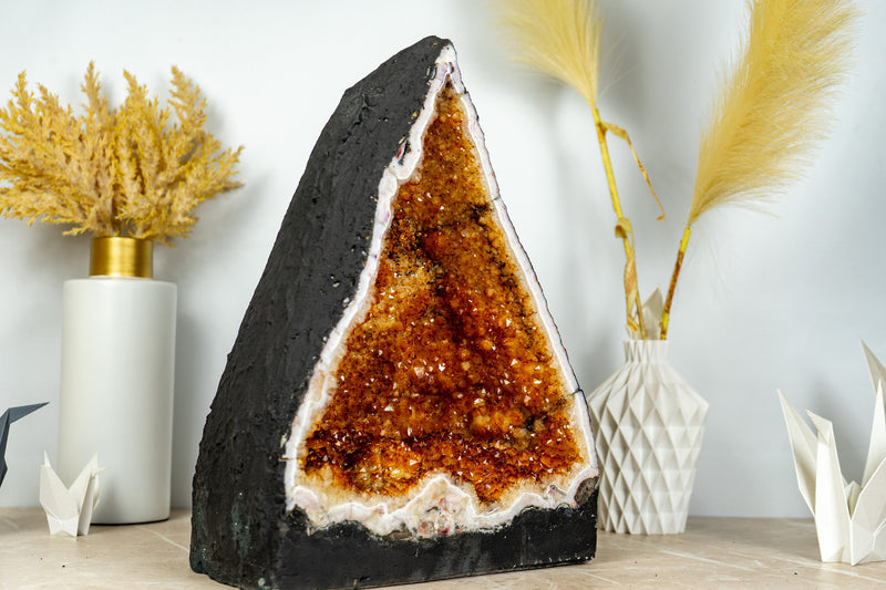 Gorgeous Citrine Geode Cathedral with Deep Orange Druzy and many Flower Rosettes - 19.7 Kg - 43.4 lb - E2D Crystals & Minerals