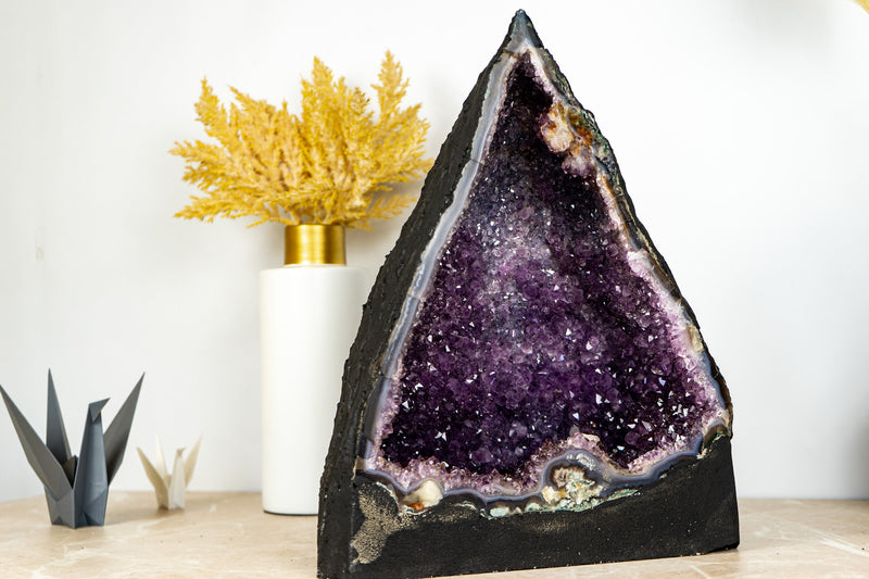 Gorgeous Amethyst Geode Cathedral with Deep Purple Druzy and many Flower Rosettes - 19.4 Kg - 42.8 lb