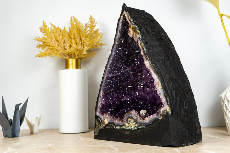 Gorgeous Amethyst Geode Cathedral with Deep Purple Druzy and many Flower Rosettes - 19.4 Kg - 42.8 lb