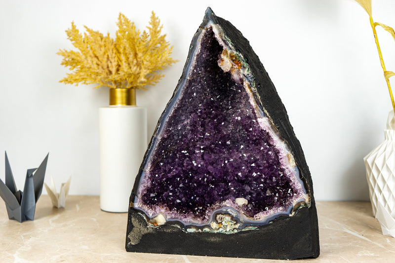 Gorgeous Amethyst Geode Cathedral with Deep Purple Druzy and many Flower Rosettes - 19.4 Kg - 42.8 lb