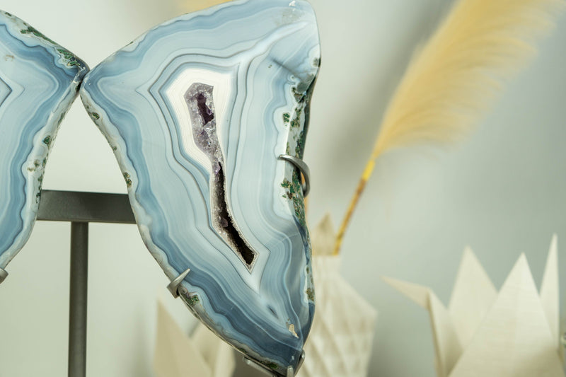 Blue Lace Agate with Amethyst Butterfly Geode Wings