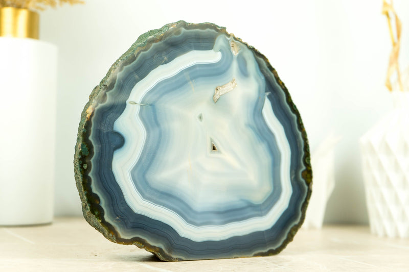Fantastische doppelseitige Achat-Geode mit natürlichem blau gebändertem Achat