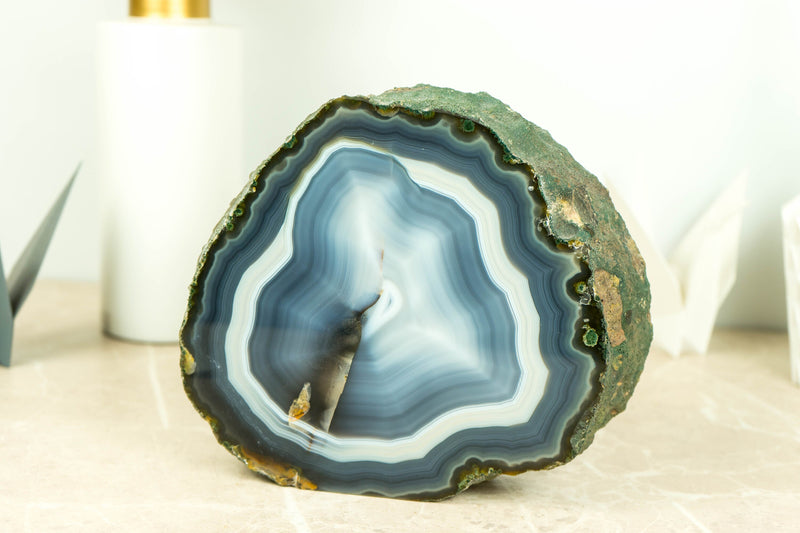 Fantastische doppelseitige Achat-Geode mit natürlichem blau gebändertem Achat