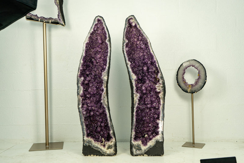 Pair of X-Tall Amethyst Cathedral Geodes, 50.4 In Tall, Purple Amethyst, 189Kg - 416 Lb