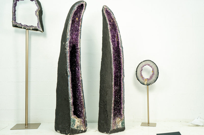 Pair of X-Tall, X-Large Amethyst Cathedral Geodes on Archway Formation, 65 In Tall, Purple Amethyst, 292 Kg - 643 lb