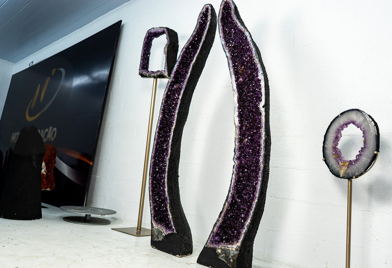 Pair of Deep Purple X-Tall and Huge Amethyst Cathedrals formed in Archway, 66 In Tall, Purple Amethyst Portal, 152 Kg - 335 lb