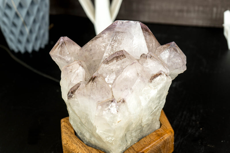 Amethyst Geode Table Lamp with X Large White Amethyst Cluster