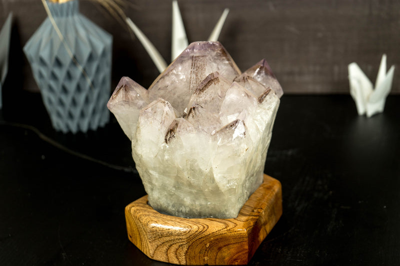Amethyst Geode Table Lamp with X Large White Amethyst Cluster