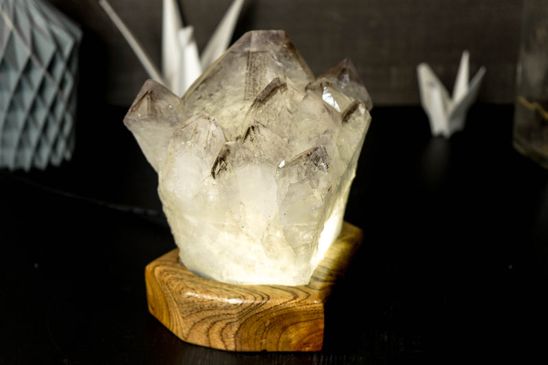 Amethyst Geode Table Lamp with X Large White Amethyst Cluster