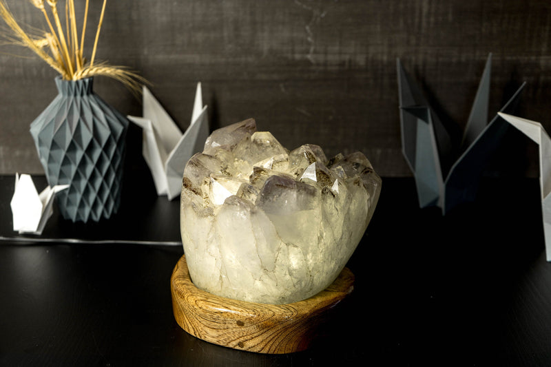 White Amethyst Geode Table Lamp with X Large Amethyst Cluster