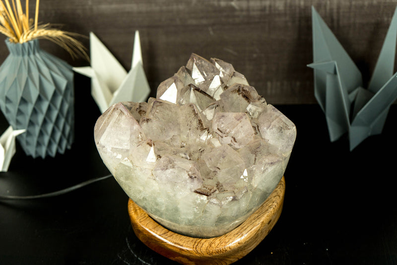 White Amethyst Geode Table Lamp with X Large Amethyst Cluster