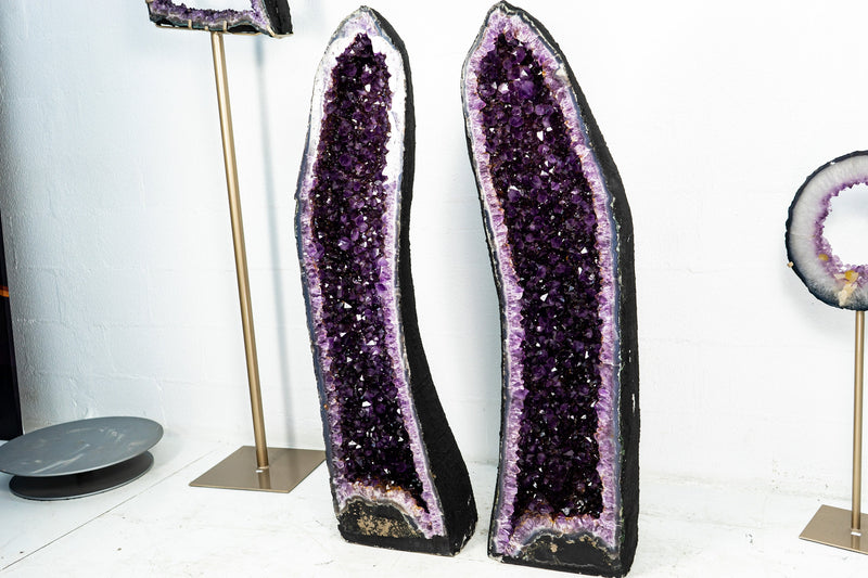 Pair of Deep Purple X-Tall and Huge Amethyst Cathedrals formed in Archway, 50 In Tall, Purple Amethyst Portal, 227 Kg - 500 lb