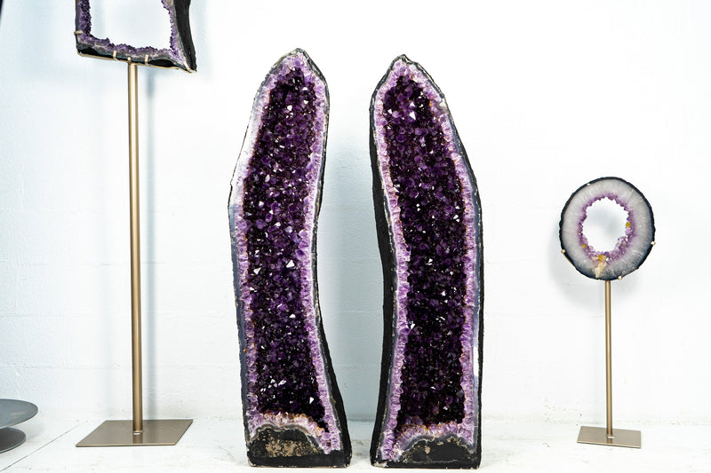 Pair of Deep Purple X-Tall and Huge Amethyst Cathedrals formed in Archway, 50 In Tall, Purple Amethyst Portal, 227 Kg - 500 lb