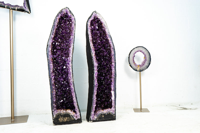 Pair of Deep Purple X-Tall and Huge Amethyst Cathedrals formed in Archway, 50 In Tall, Purple Amethyst Portal, 227 Kg - 500 lb