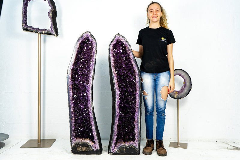 Pair of Deep Purple X-Tall and Huge Amethyst Cathedrals formed in Archway, 50 In Tall, Purple Amethyst Portal, 227 Kg - 500 lb