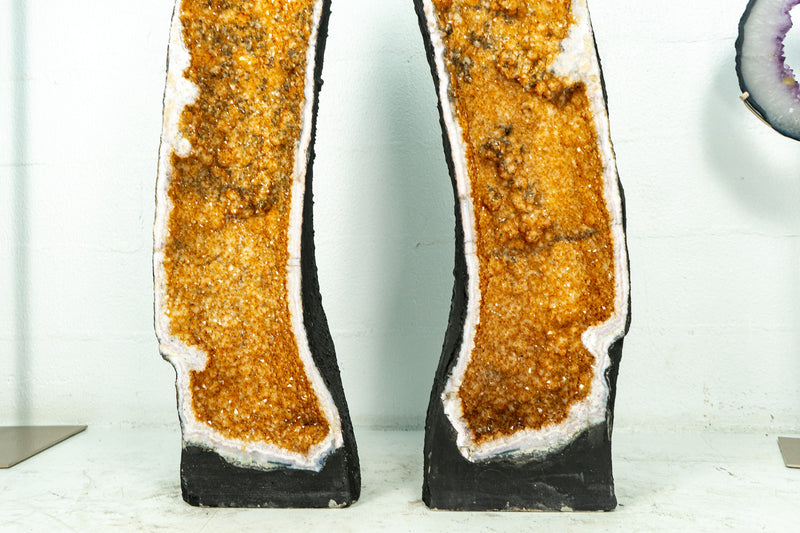 Pair of X-Tall, X-Large Citrine Cathedral Geodes with Deep Yellow/Orange Citrine Druzy, 3,77 Feet Tall, 133 Kg - 293 lb - E2D Crystals & Minerals