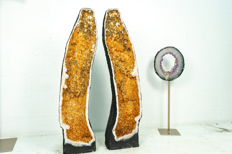 Pair of X-Tall, X-Large Citrine Cathedral Geodes with Deep Yellow/Orange Citrine Druzy, 3,77 Feet Tall, 133 Kg - 293 lb - E2D Crystals & Minerals