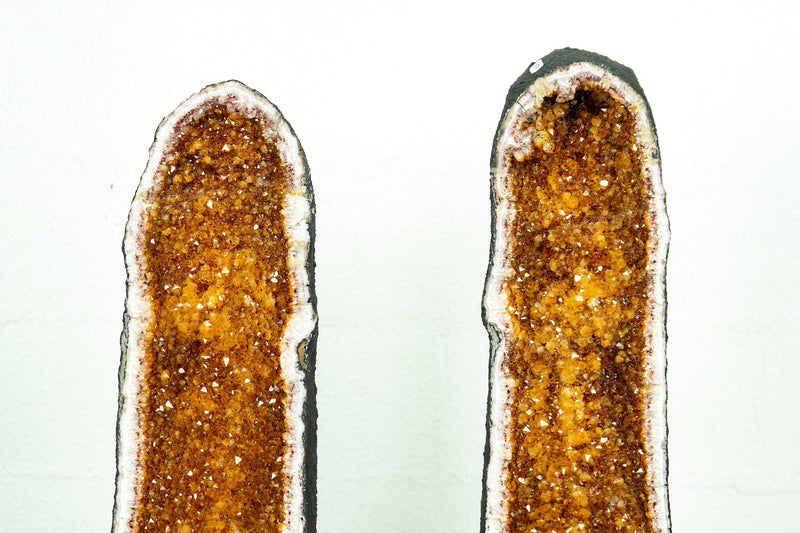 Pair of Tall Citrine Cathedral Geodes with Deep Orange Citrine, 3&