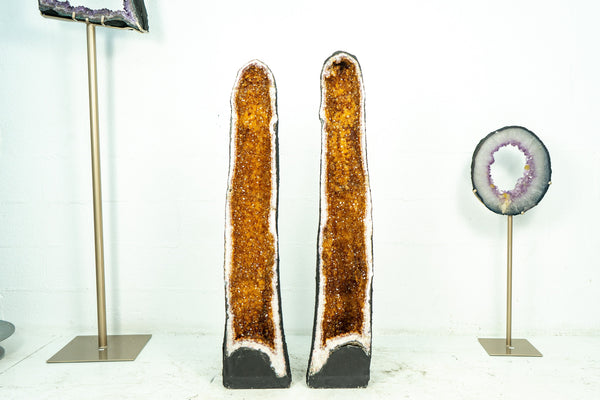 Pair of Tall Citrine Cathedral Geodes with Deep Orange Citrine, 3&#39;7 Feet Tall, 90 Kg - 199 lb - E2D Crystals & Minerals