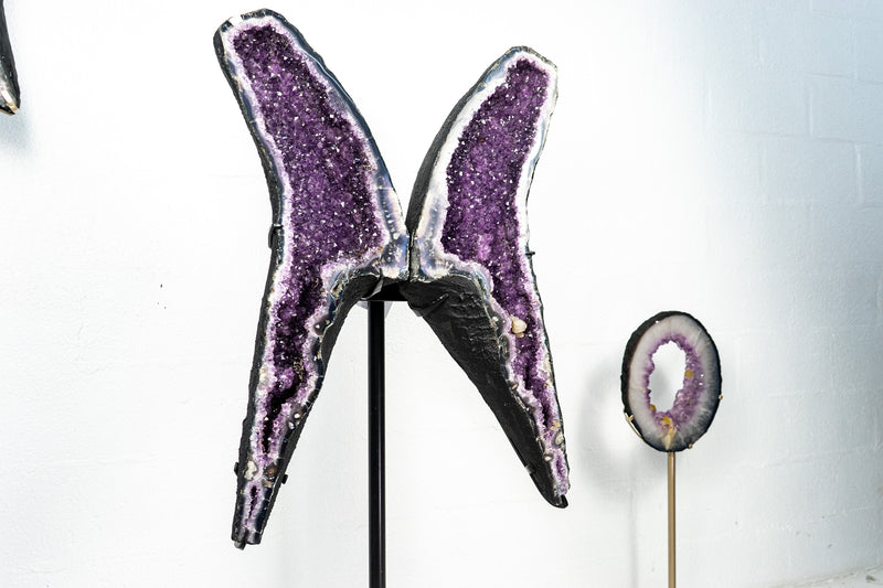 Gorgeous Agate Geode Wings with Lavender-Purple Amethyst Druzy - Butterfly Angel Wings - 56 Inches Tall - 71 Kg - 156 lb