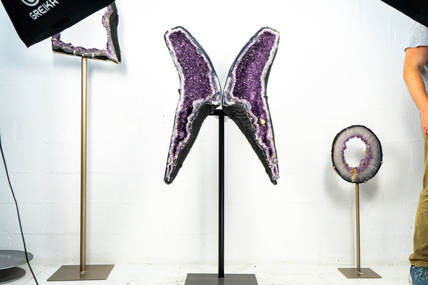 Gorgeous Agate Geode Wings with Lavender-Purple Amethyst Druzy - Butterfly Angel Wings - 56 Inches Tall - 71 Kg - 156 lb