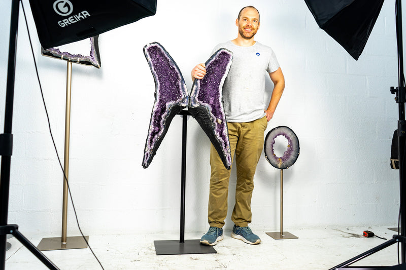 Gorgeous Agate Geode Wings with Lavender-Purple Amethyst Druzy - Butterfly Angel Wings - 56 Inches Tall - 71 Kg - 156 lb