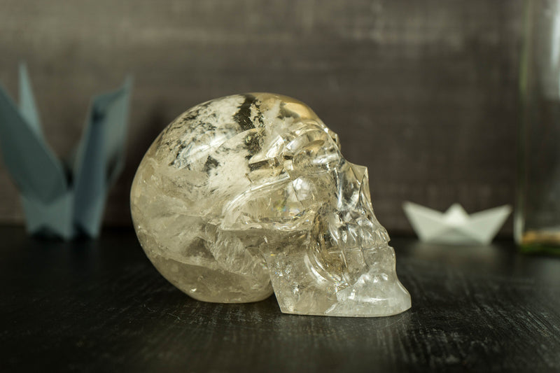 Natural Citrine Crystal Skull with Rare Albite Inclusions
