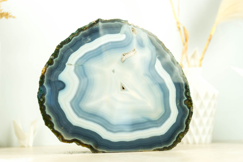 Fantastische doppelseitige Achat-Geode mit natürlichem blau gebändertem Achat