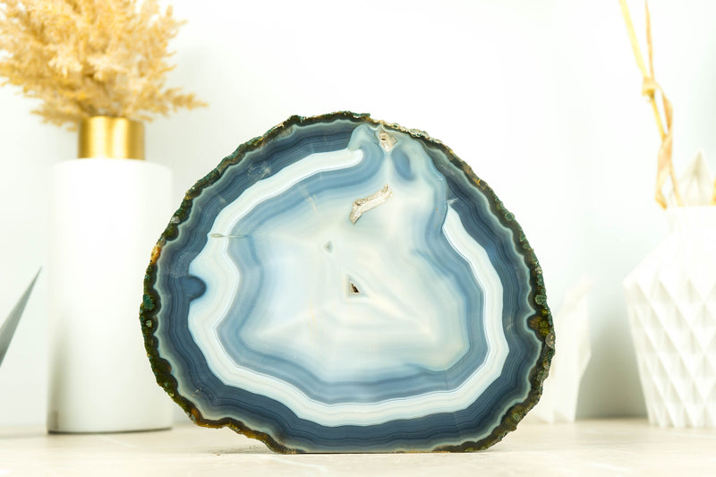 Fantastische doppelseitige Achat-Geode mit natürlichem blau gebändertem Achat
