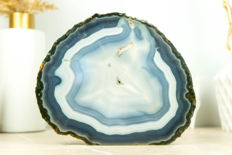 Fantastische doppelseitige Achat-Geode mit natürlichem blau gebändertem Achat