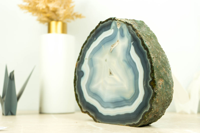 Fantastische doppelseitige Achat-Geode mit natürlichem blau gebändertem Achat