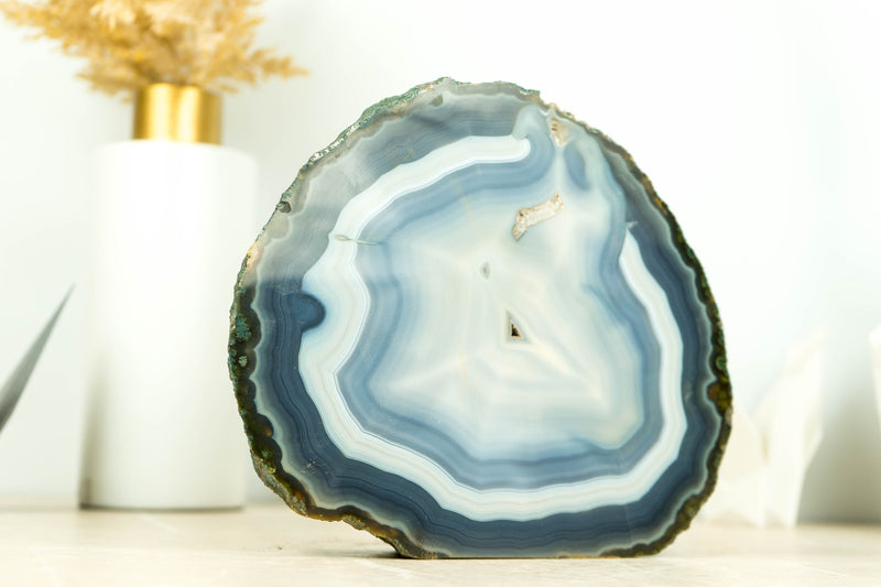 Fantastische doppelseitige Achat-Geode mit natürlichem blau gebändertem Achat
