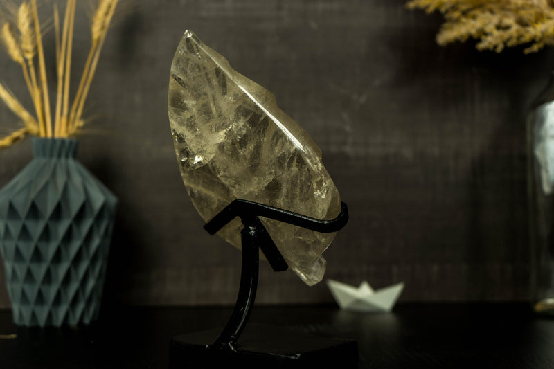 Hand Carved Leaf Sculpture made of Genuine Diamantina Quartz