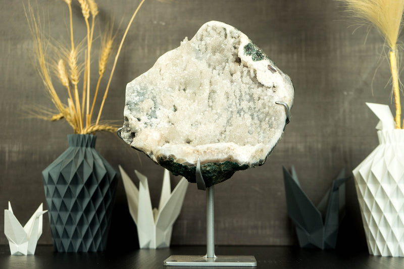 Ultra Rare Galaxy Coated Stalactite Amethyst Geode Cluster with White Amethyst Druzy