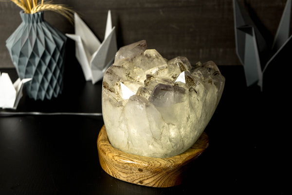 White Amethyst Geode Table Lamp with X Large Amethyst Cluster