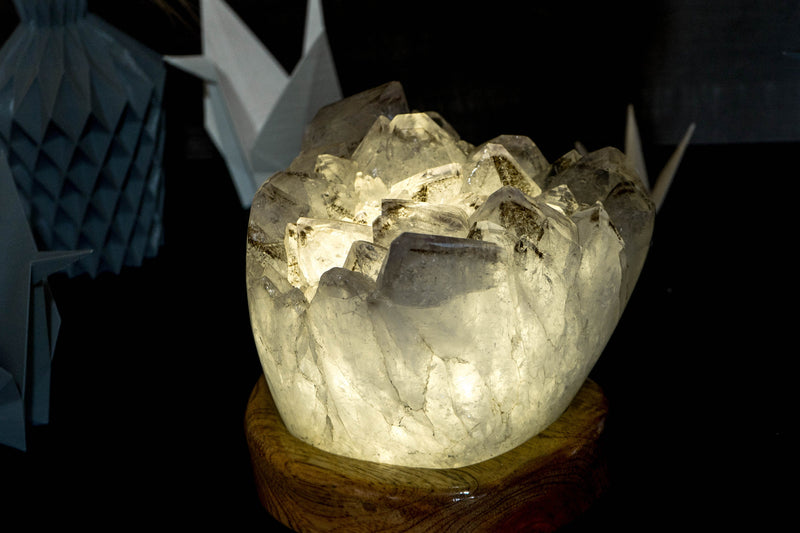 White Amethyst Geode Table Lamp with X Large Amethyst Cluster