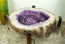 Lavender Purple Amethyst with Agate Side Table on Handmade Inox Base