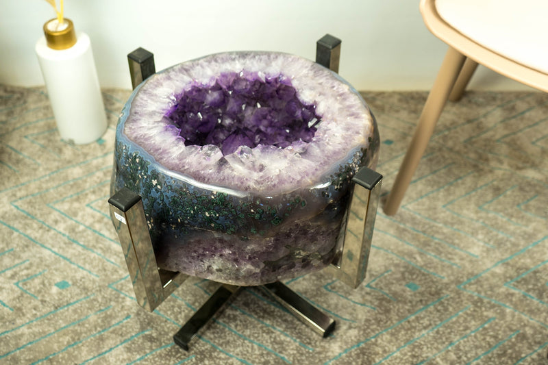 Amethyst with Moss Agate Geode Side or Coffee Table