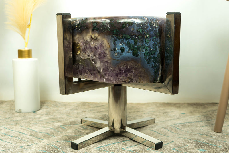 Amethyst mit Moosachat-Geode, Beistelltisch oder Couchtisch