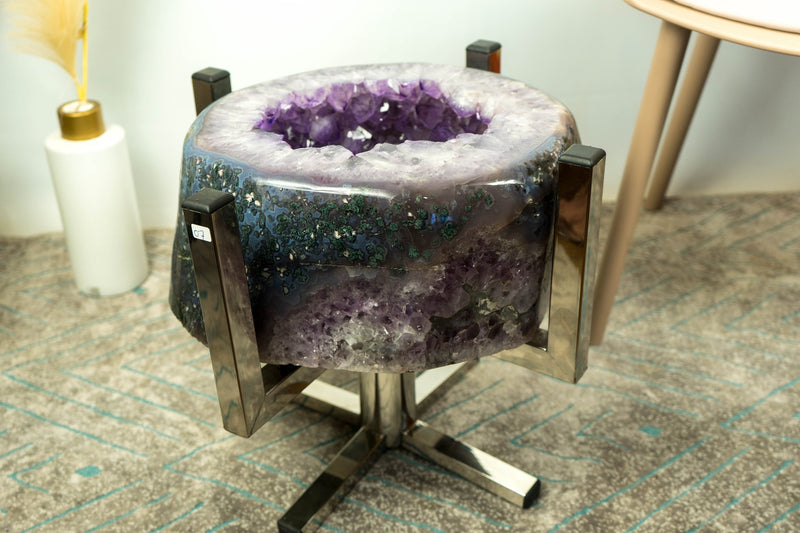 Amethyst with Moss Agate Geode Side or Coffee Table