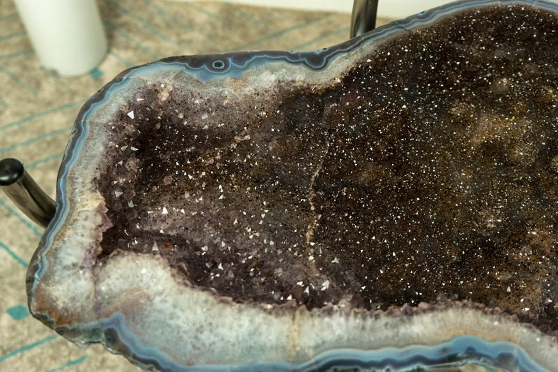 Galaxy Amethyst with Banded Agate Geode Accent Table