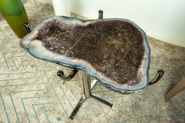 Galaxy Amethyst with Banded Agate Geode Accent Table