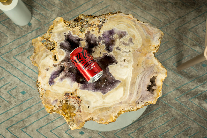 Couchtisch (oder Beistelltisch) aus Kristall mit einer seltenen rosa Amethyst-Geode